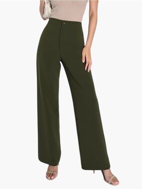 NWOT. Lulus A Power Mood Olive Green High-Waisted Wide-Leg Trouser Pants
